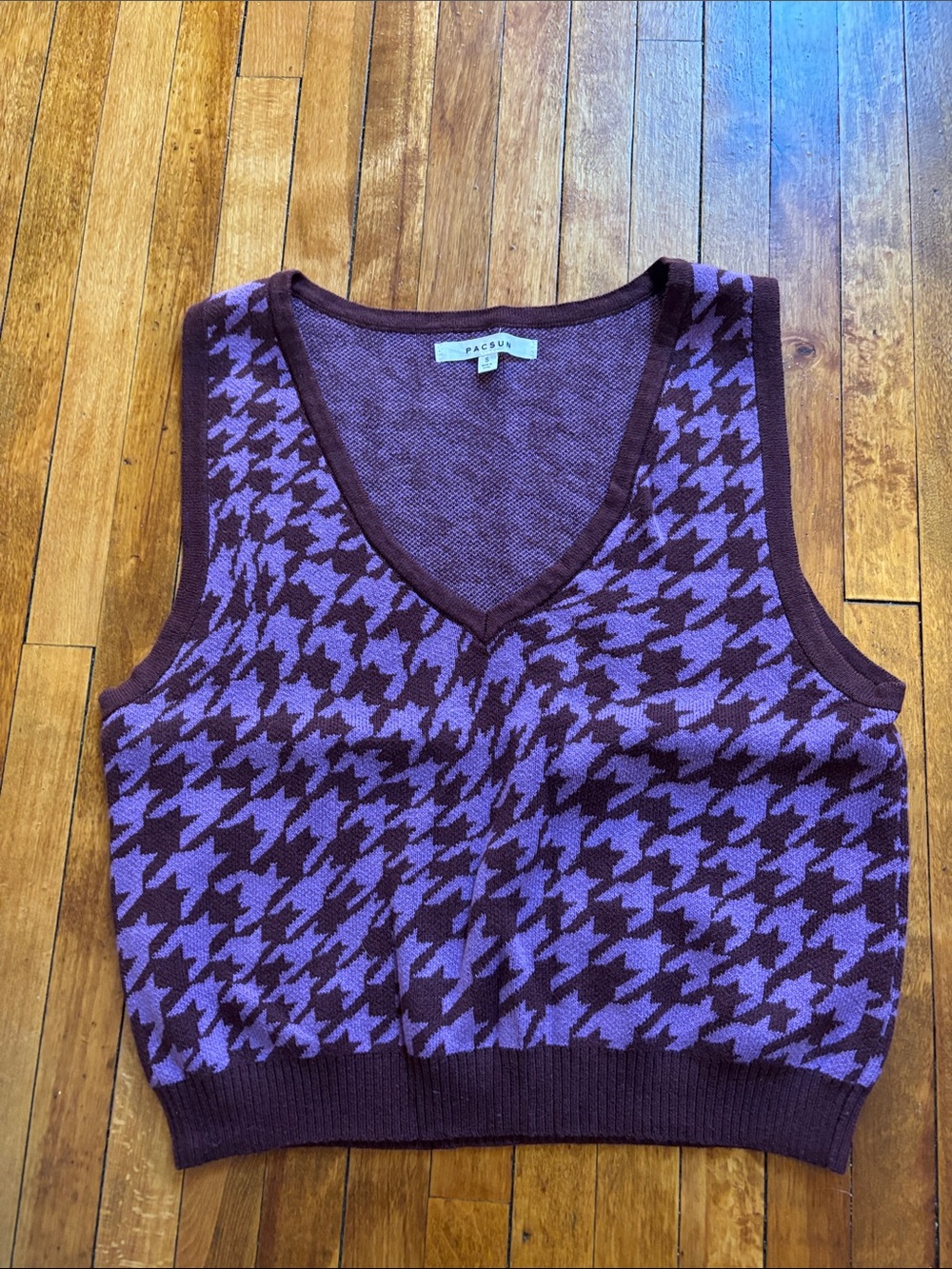 PacSun Purple Houndstooth V-Neck Knit Tank